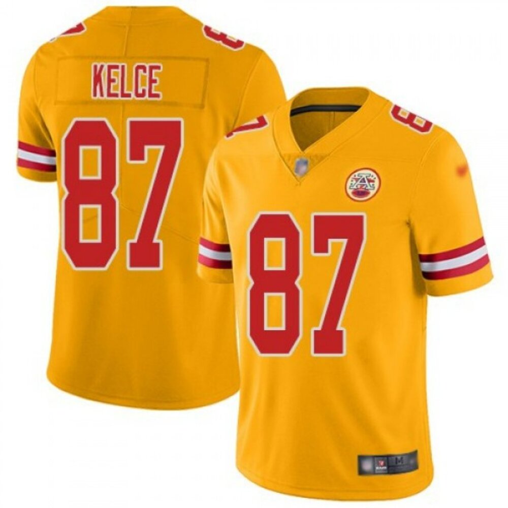 TRAVIS KELCE 87 - KANSAS CITY CHIEFS YELLOW STITCHED FOOTBALL JERSEY